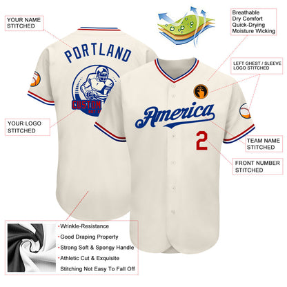 Custom Cream Red-Royal Authentic Baseball Jersey - Sky-Custom