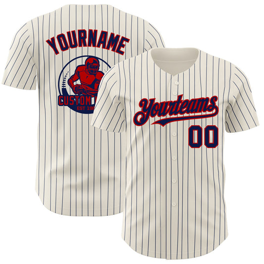 Custom Cream Navy Pinstripe Red Authentic Baseball Jersey - Sky-Custom