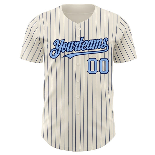 Custom Cream Navy Pinstripe Light Blue Authentic Baseball Jersey - Sky-Custom