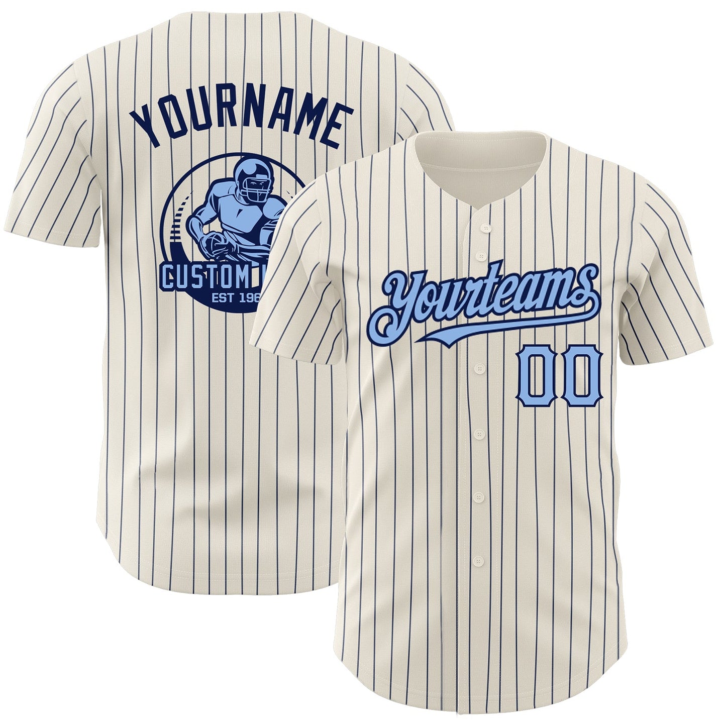 Custom Cream Navy Pinstripe Light Blue Authentic Baseball Jersey - Sky-Custom