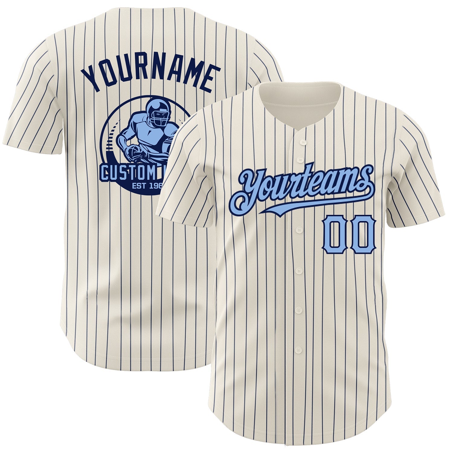 Custom Cream Navy Pinstripe Light Blue Authentic Baseball Jersey - Sky-Custom