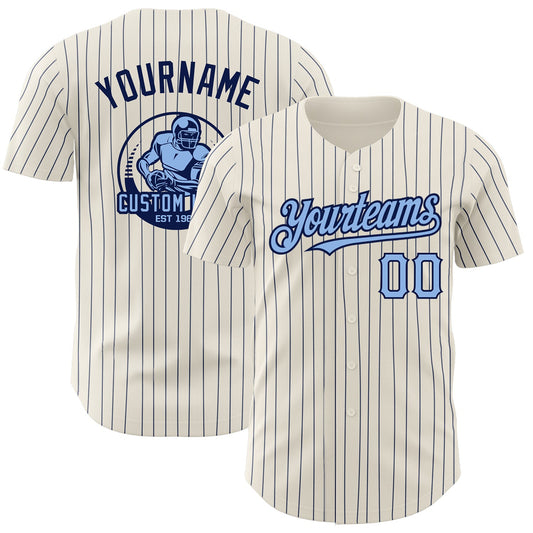 Custom Cream Navy Pinstripe Light Blue Authentic Baseball Jersey - Sky-Custom