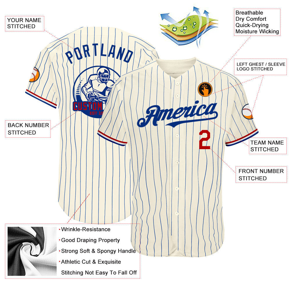 Custom Cream Royal Pinstripe Red-White Authentic Baseball Jersey - Sky-Custom