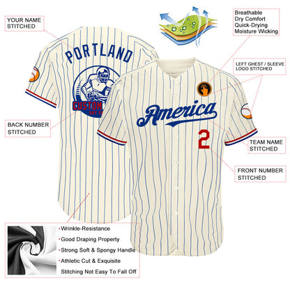Custom Cream Royal Pinstripe Red-White Authentic Baseball Jersey - Sky-Custom