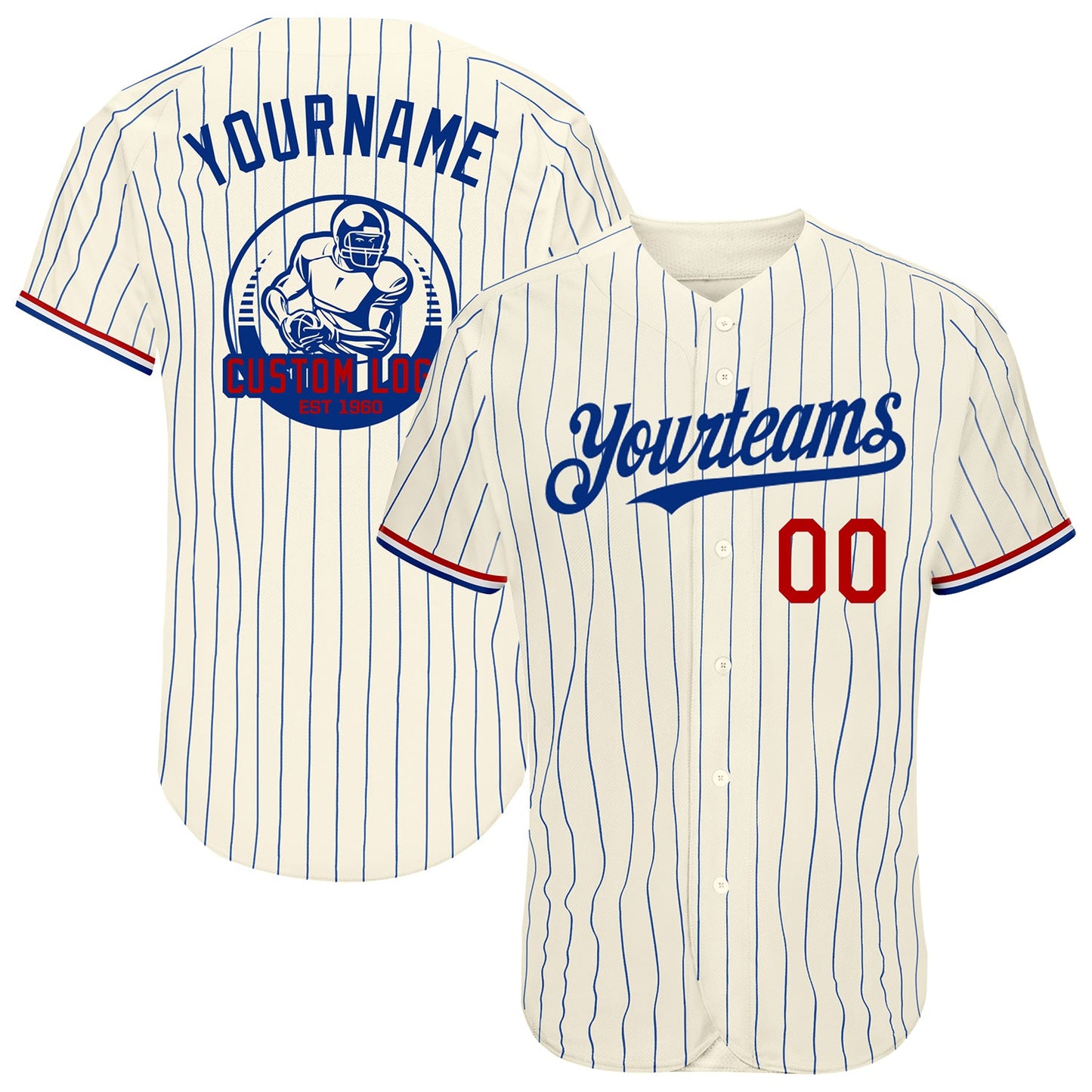 Custom Cream Royal Pinstripe Red-White Authentic Baseball Jersey - Sky-Custom