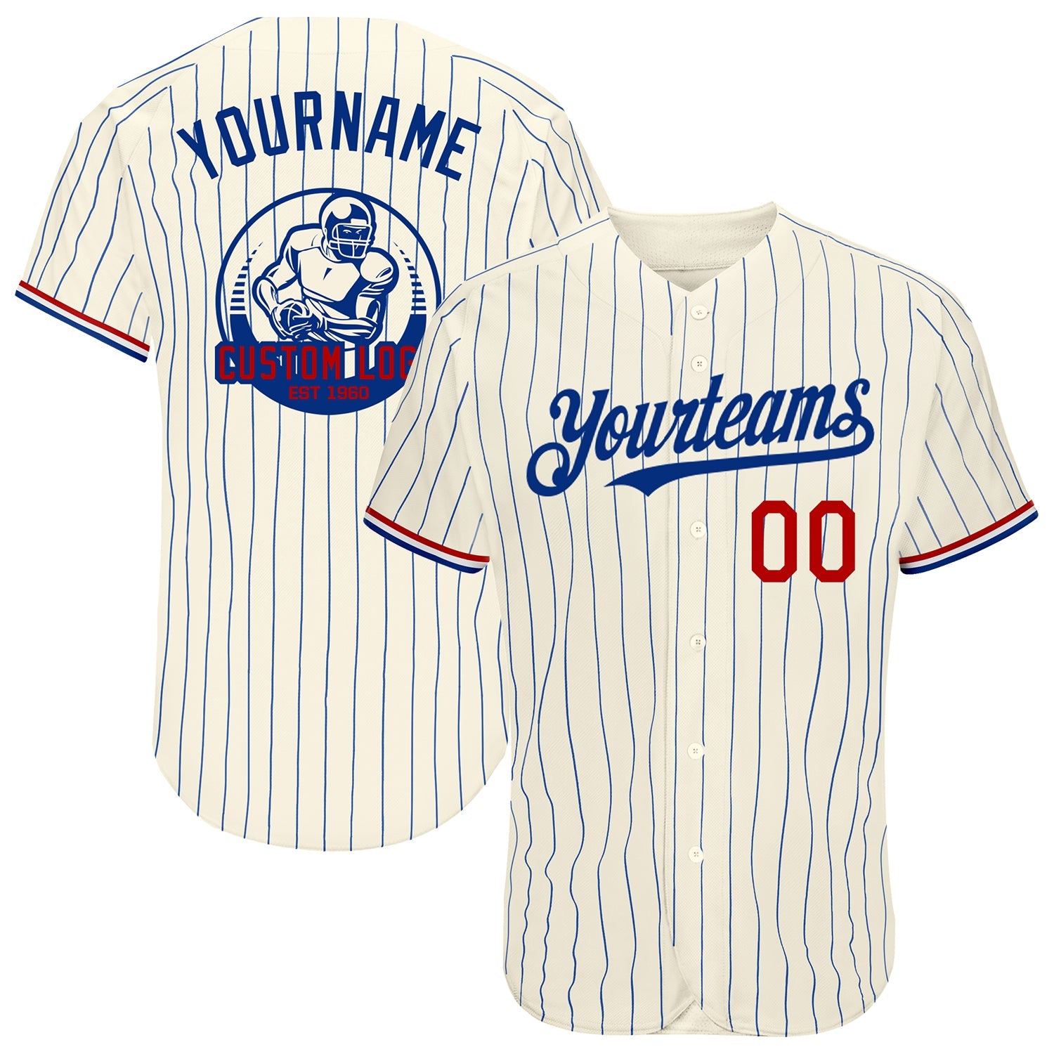 Custom Cream Royal Pinstripe Red-White Authentic Baseball Jersey - Sky-Custom
