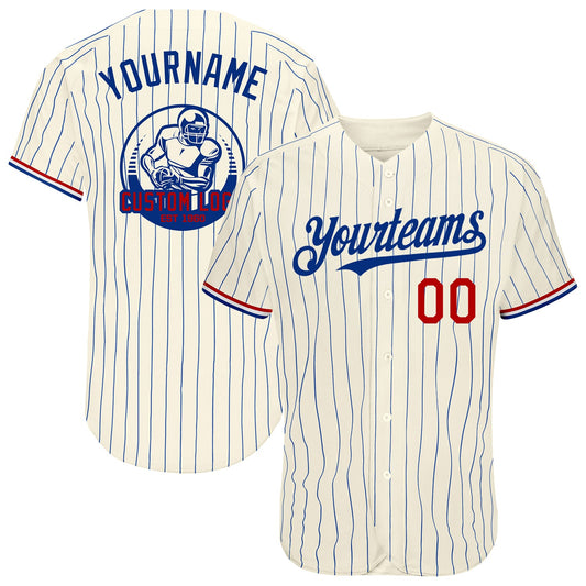 Custom Cream Royal Pinstripe Red-White Authentic Baseball Jersey - Sky-Custom