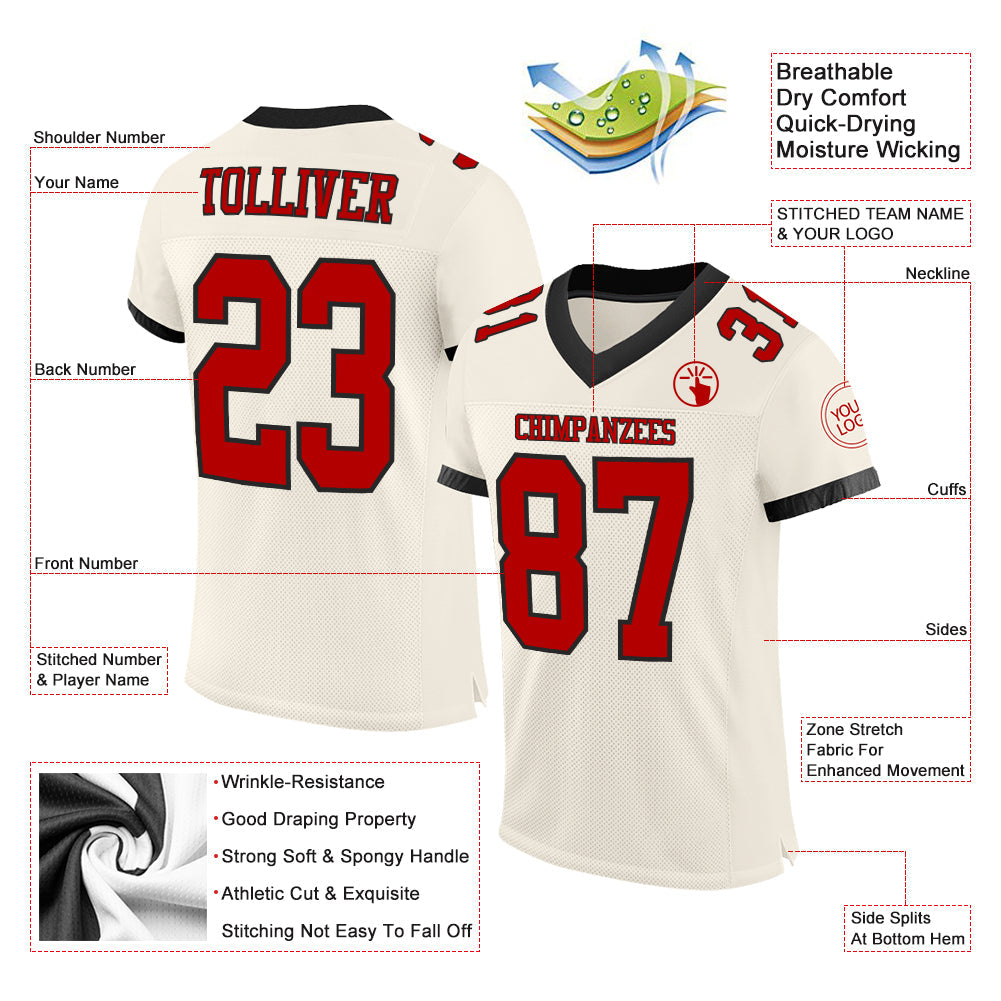 Custom Cream Red-Black Mesh Authentic Football Jersey - Sky-Custom
