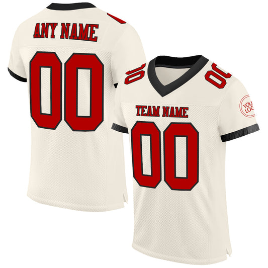 Custom Cream Red-Black Mesh Authentic Football Jersey - Sky-Custom