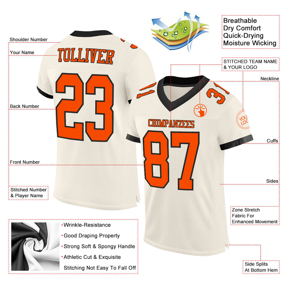 Custom Cream Orange-Black Mesh Authentic Football Jersey - Sky-Custom