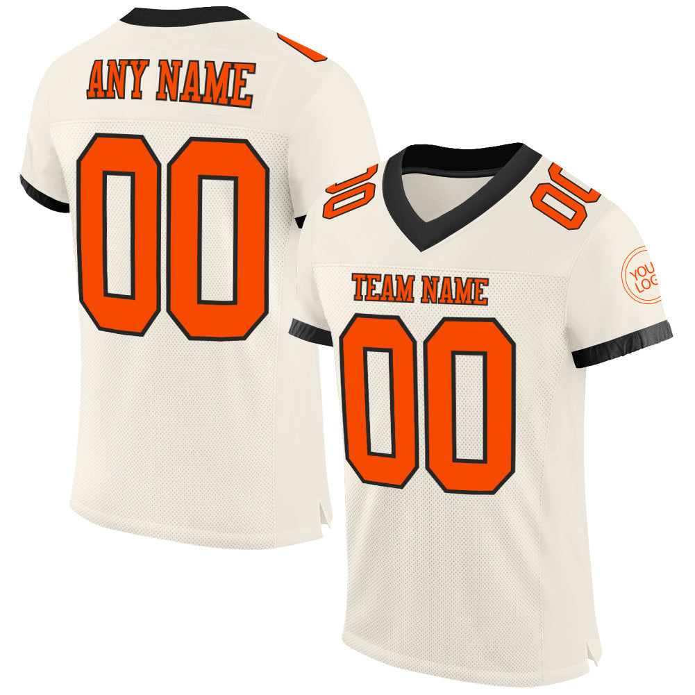 Custom Cream Orange-Black Mesh Authentic Football Jersey - Sky-Custom