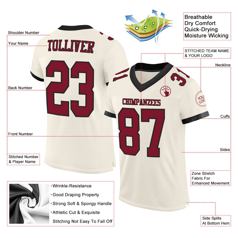 Custom Cream Crimson-Black Mesh Authentic Football Jersey - Sky-Custom