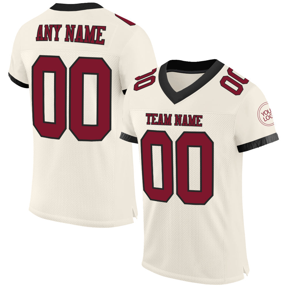 Custom Cream Crimson-Black Mesh Authentic Football Jersey - Sky-Custom