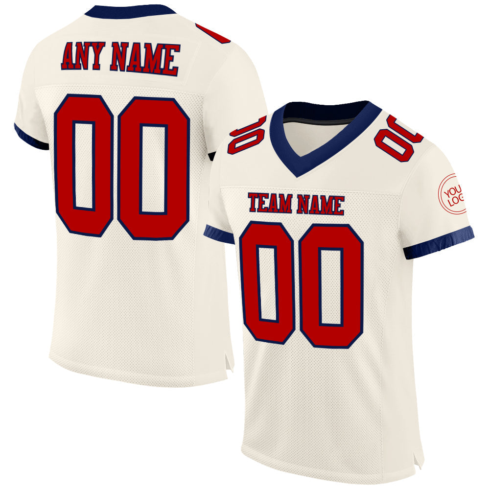 Custom Cream Red-Navy Mesh Authentic Football Jersey - Sky-Custom