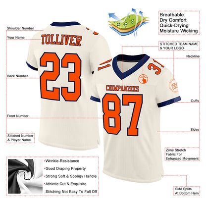Custom Cream Orange-Navy Mesh Authentic Football Jersey - Sky-Custom
