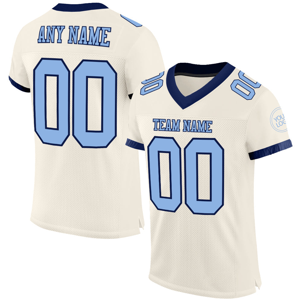 Custom Cream Light Blue-Navy Mesh Authentic Football Jersey - Sky-Custom