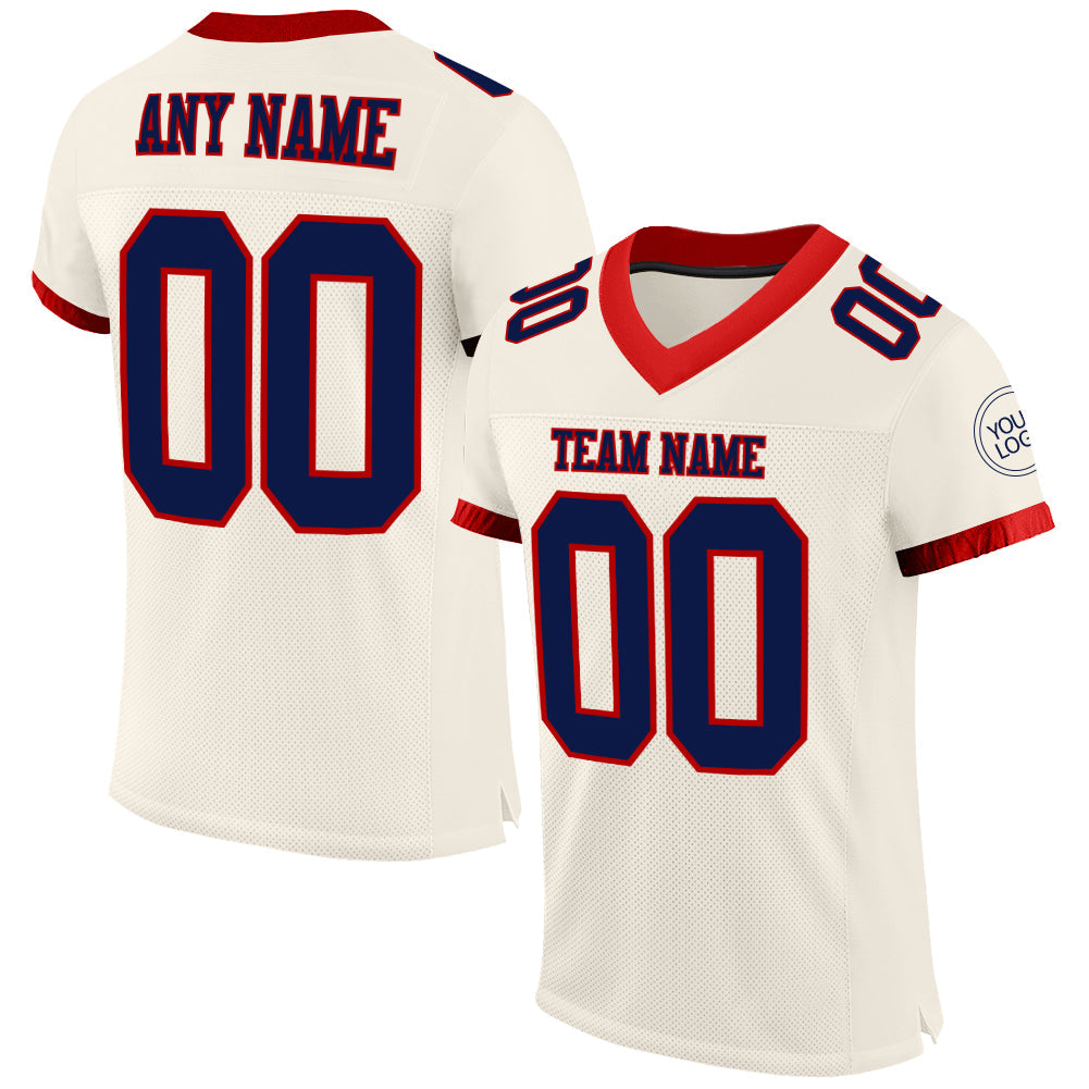 Custom Cream Navy-Red Mesh Authentic Football Jersey - Sky-Custom