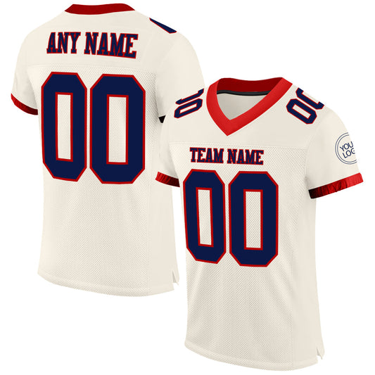Custom Cream Navy-Red Mesh Authentic Football Jersey - Sky-Custom