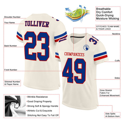 Custom Cream Royal-Red Mesh Authentic Football Jersey - Sky-Custom