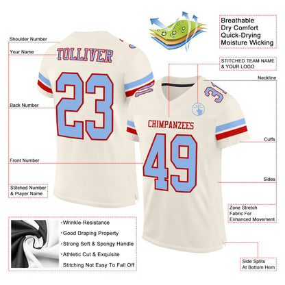 Custom Cream Light Blue-Red Mesh Authentic Football Jersey - Sky-Custom