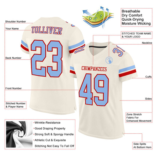 Custom Cream Light Blue-Red Mesh Authentic Football Jersey - Sky-Custom