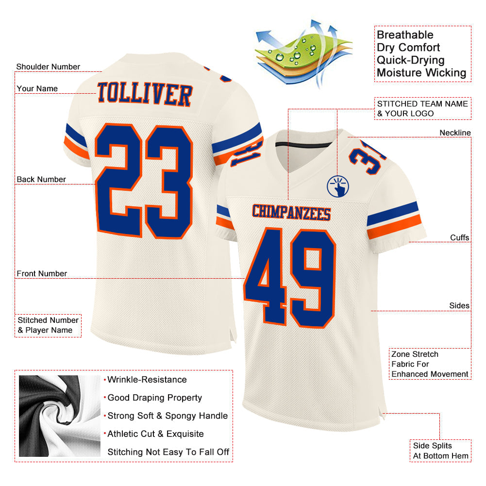 Custom Cream Royal-Orange Mesh Authentic Football Jersey - Sky-Custom