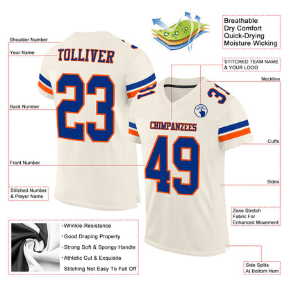 Custom Cream Royal-Orange Mesh Authentic Football Jersey - Sky-Custom