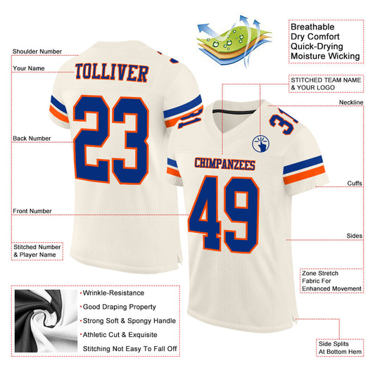 Custom Cream Royal-Orange Mesh Authentic Football Jersey - Sky-Custom