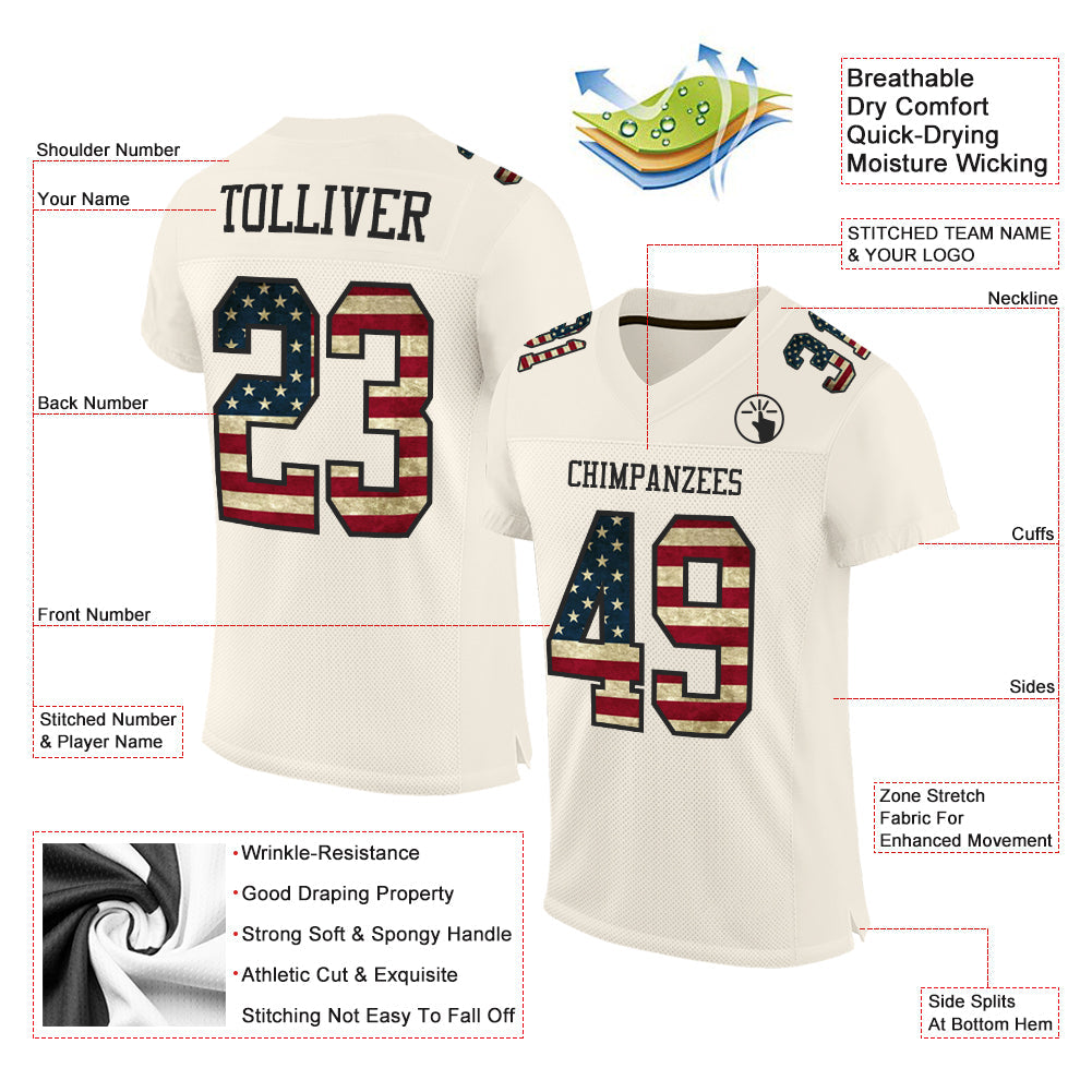 Custom Cream Vintage USA Flag-Black Mesh Authentic Football Jersey - Sky-Custom