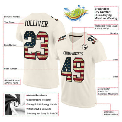 Custom Cream Vintage USA Flag-Black Mesh Authentic Football Jersey - Sky-Custom