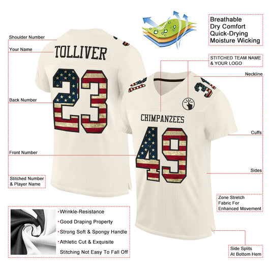 Custom Cream Vintage USA Flag-Black Mesh Authentic Football Jersey - Sky-Custom