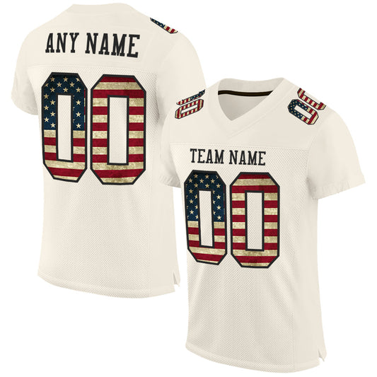 Custom Cream Vintage USA Flag-Black Mesh Authentic Football Jersey - Sky-Custom