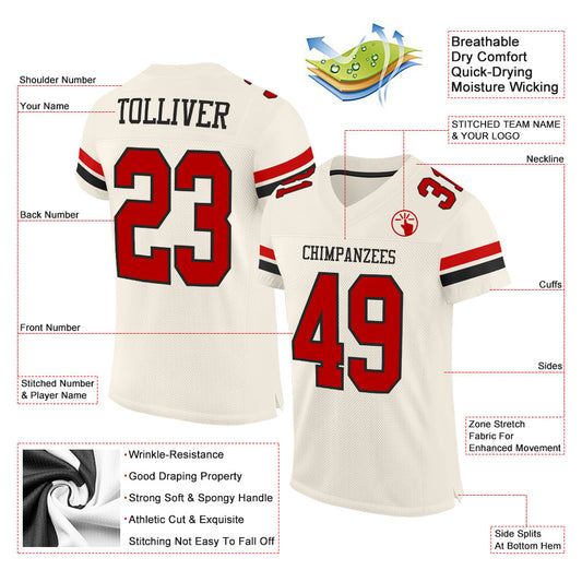 Custom Cream Red-Black Mesh Authentic Football Jersey - Sky-Custom