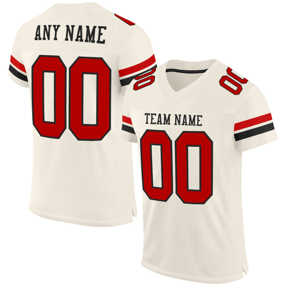 Custom Cream Red-Black Mesh Authentic Football Jersey - Sky-Custom