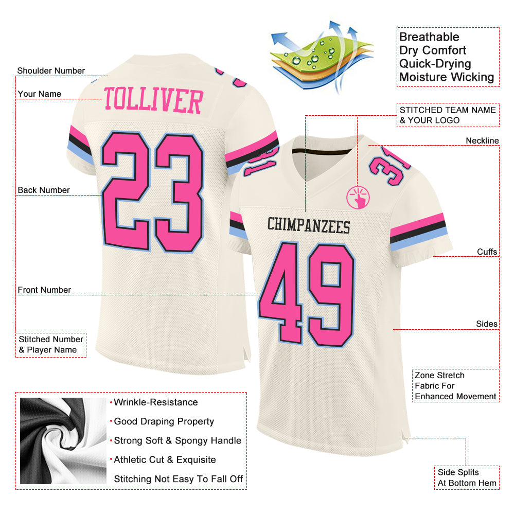 Custom Cream Pink Black-Light Blue Mesh Authentic Football Jersey - Sky-Custom