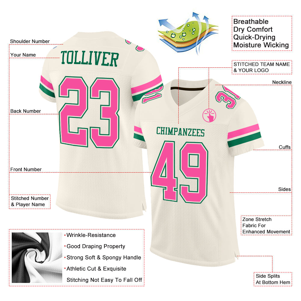 Custom Cream Pink-Kelly Green Mesh Authentic Football Jersey - Sky-Custom