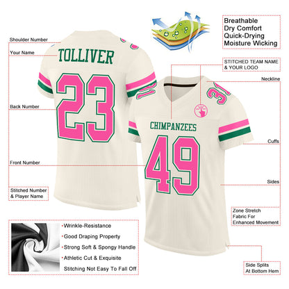 Custom Cream Pink-Kelly Green Mesh Authentic Football Jersey - Sky-Custom