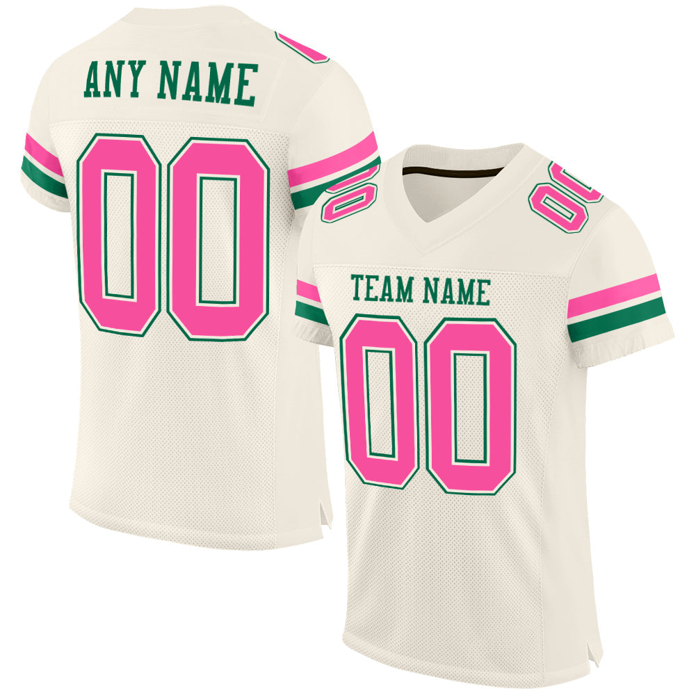 Custom Cream Pink-Kelly Green Mesh Authentic Football Jersey - Sky-Custom