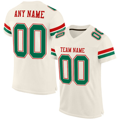 Custom Cream Kelly Green-Red Mesh Authentic Football Jersey - Sky-Custom
