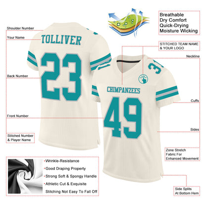 Custom Cream Teal-Gray Mesh Authentic Football Jersey - Sky-Custom