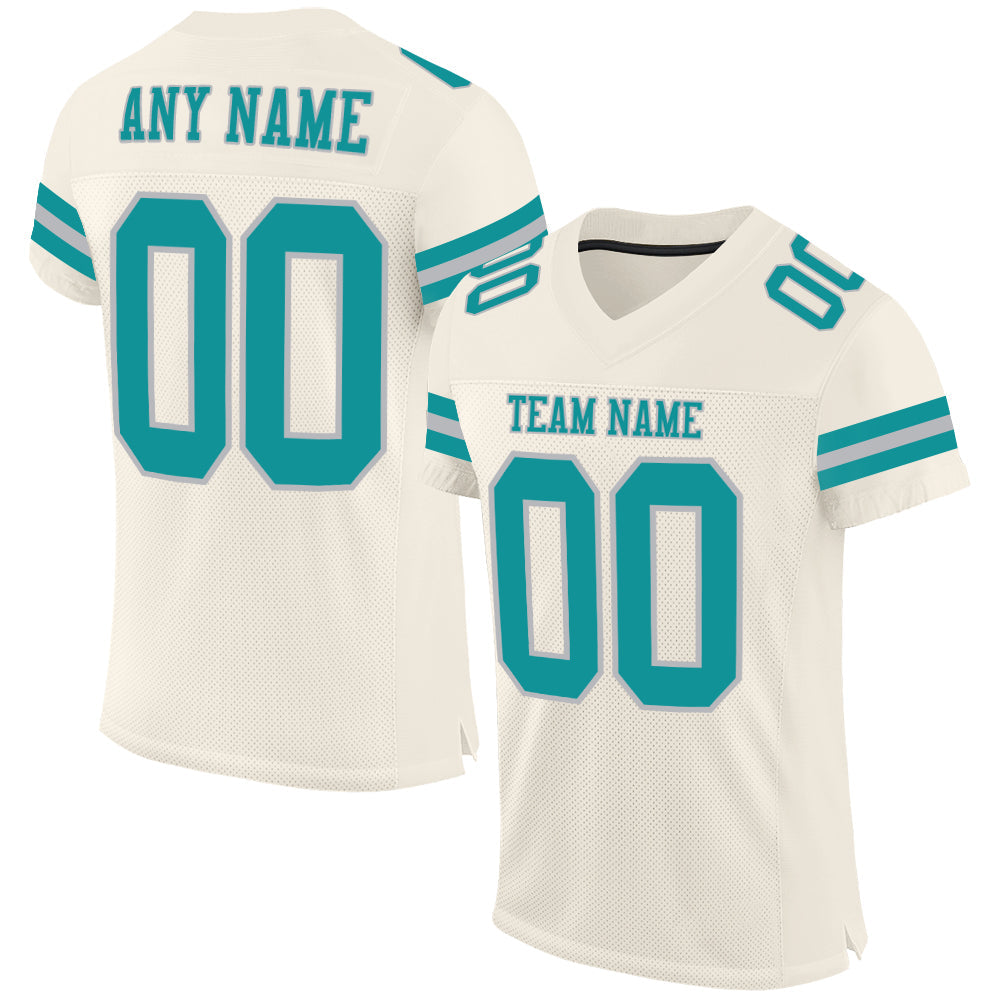 Custom Cream Teal-Gray Mesh Authentic Football Jersey - Sky-Custom