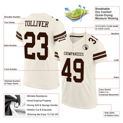 Custom Cream Brown Mesh Authentic Football Jersey - Sky-Custom