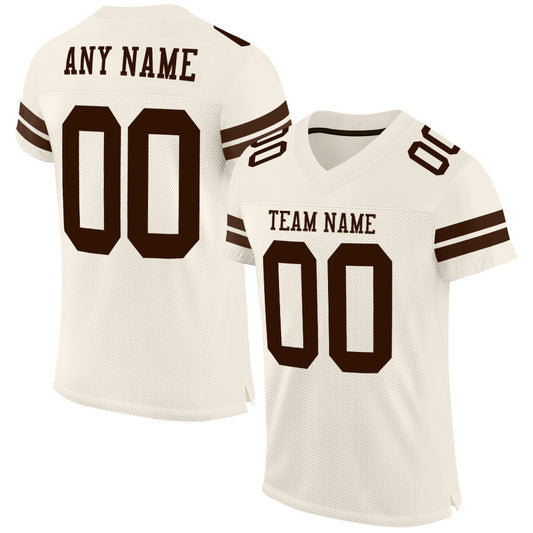 Custom Cream Brown Mesh Authentic Football Jersey - Sky-Custom