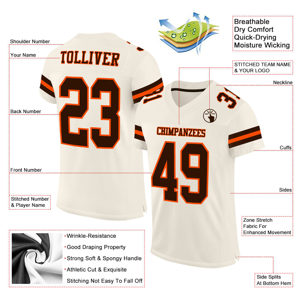 Custom Cream Brown-Orange Mesh Authentic Football Jersey - Sky-Custom