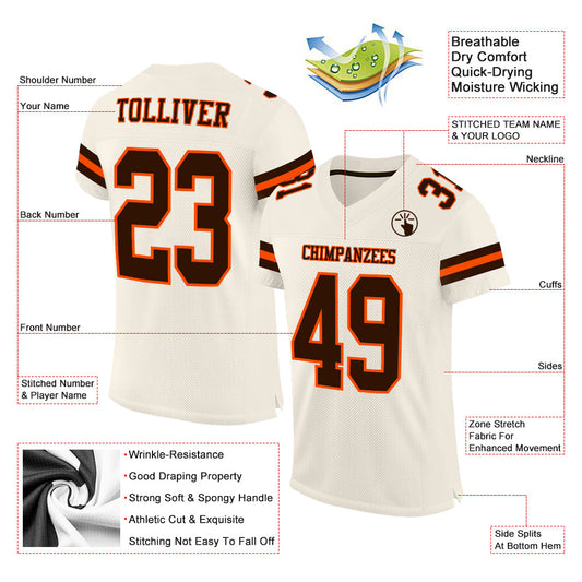 Custom Cream Brown-Orange Mesh Authentic Football Jersey - Sky-Custom
