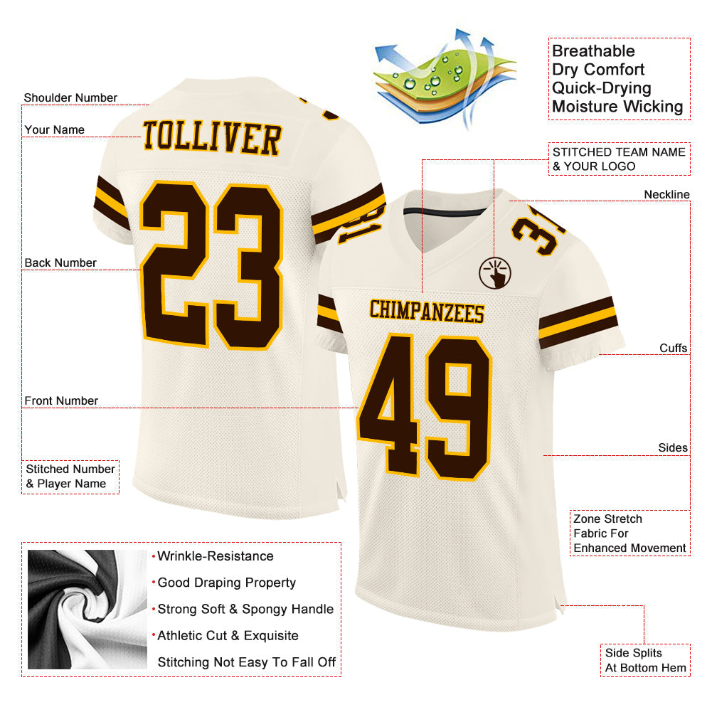 Custom Cream Brown-Gold Mesh Authentic Football Jersey - Sky-Custom
