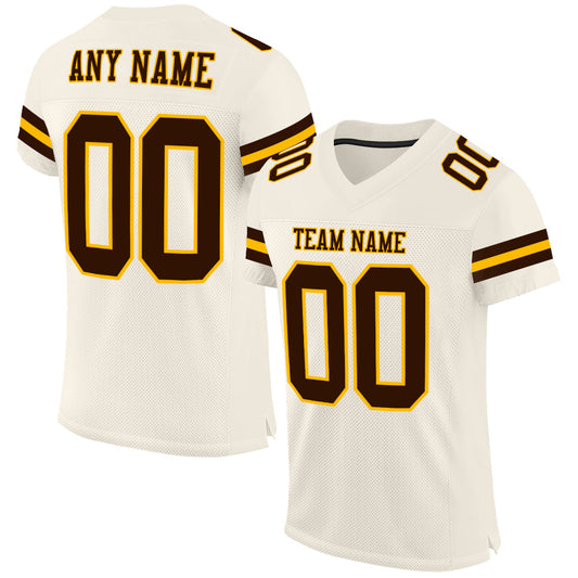 Custom Cream Brown-Gold Mesh Authentic Football Jersey - Sky-Custom