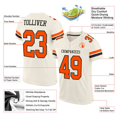 Custom Cream Orange-Black Mesh Authentic Football Jersey - Sky-Custom