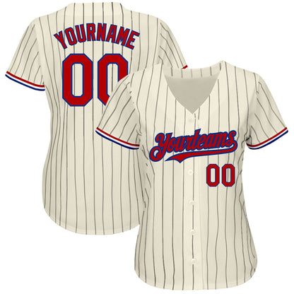 Custom Cream Black Pinstripe Red-Royal Authentic Baseball Jersey - Sky-Custom