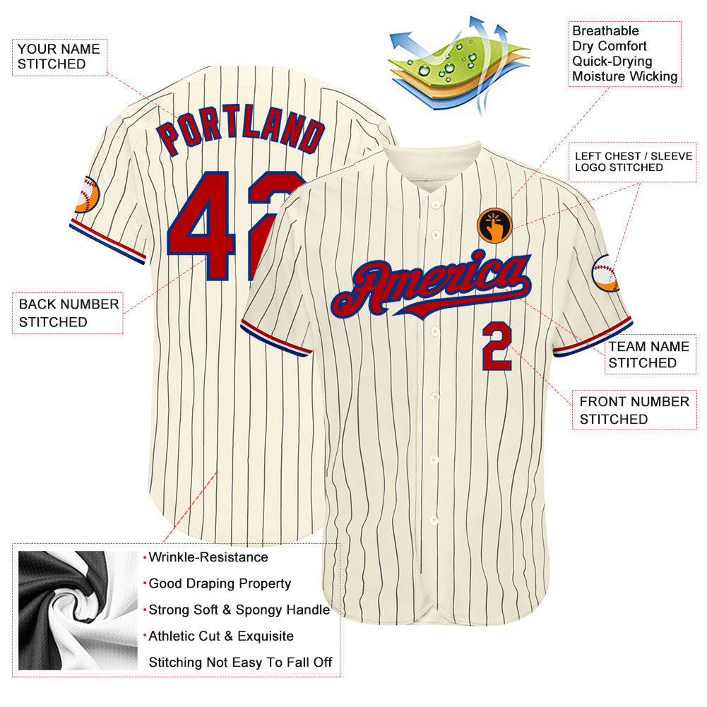 Custom Cream Black Pinstripe Red-Royal Authentic Baseball Jersey - Sky-Custom